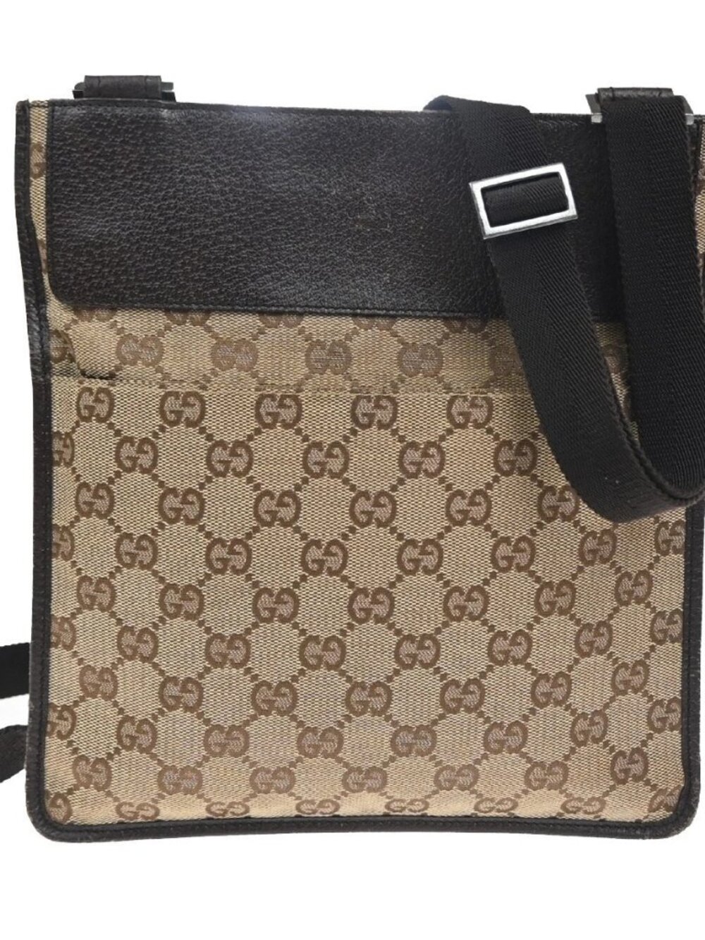 GUCCI Logo GG Pattern Crossbody shoulder Bag Canvas Leather Brown SHW 65TA591